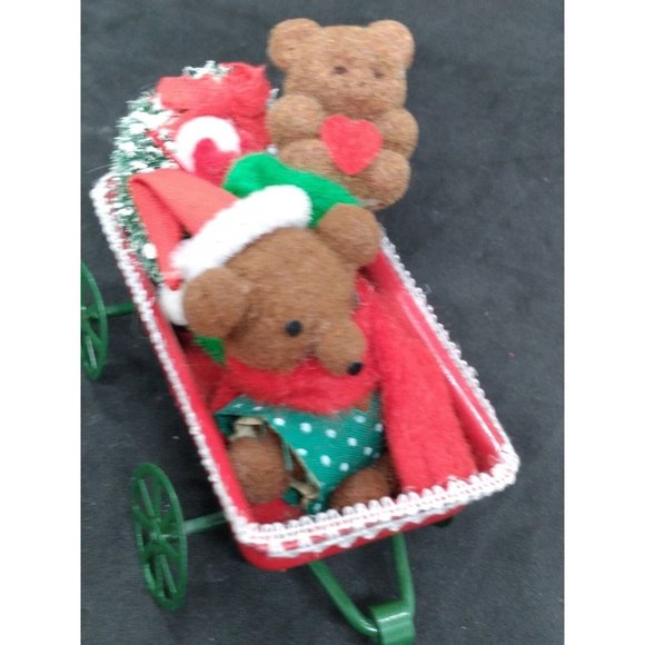 Vintage 1986 Applause Teddy Bears in a Wagon Christmas Miniatures Ornament - Picture 10 of 11